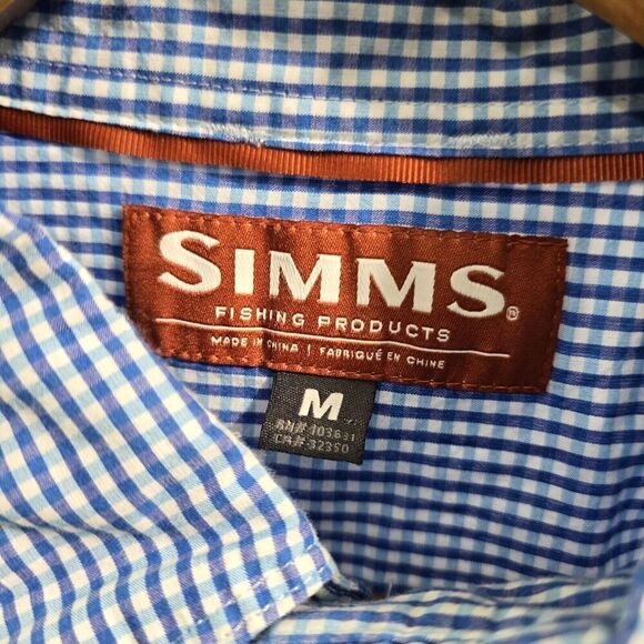 Simms Shirt Mens Medium Blue White Plaid Button Up Long Sleeve Gingham Cotton - Picture 3 of 12